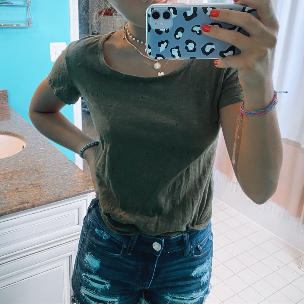 DISTRESSED KUSH OLIVE GREEN TEE🌳